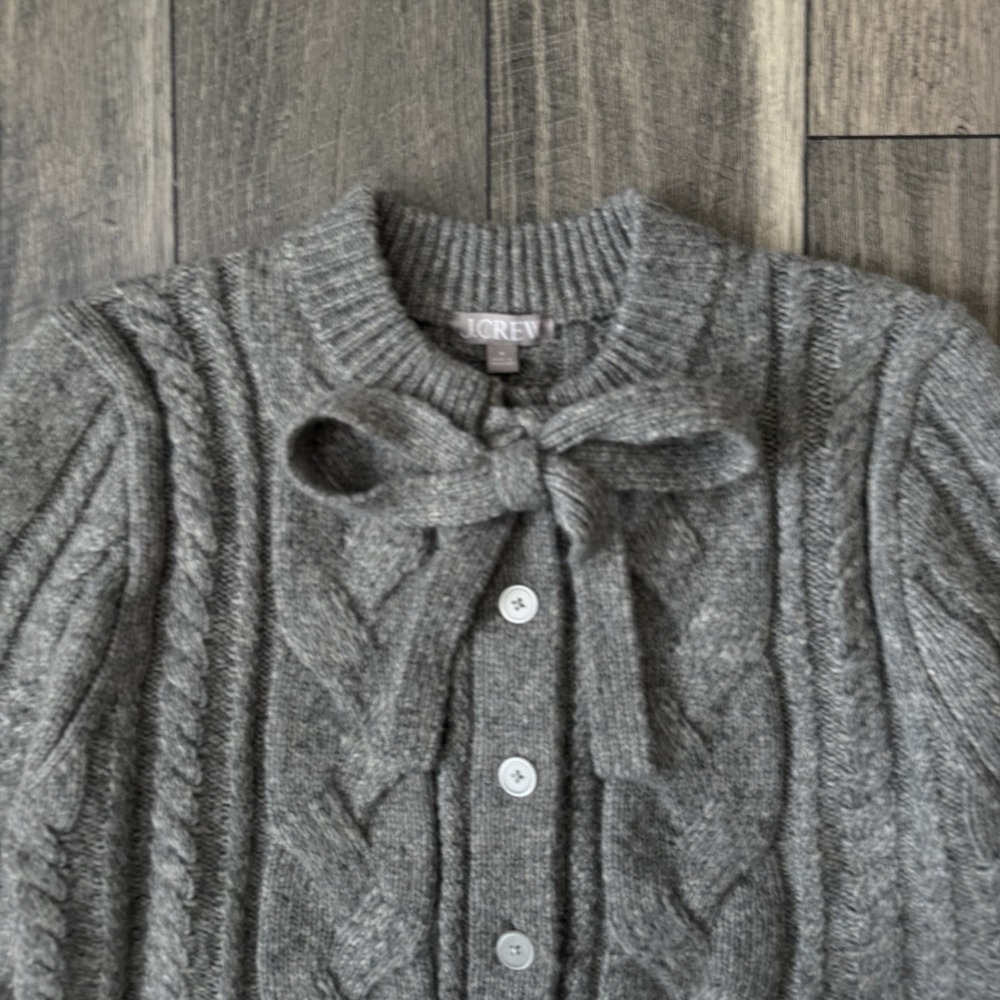 J.Crew Cardigan Coquette Sweater Gray Wool Alpaca Blend Cottage Preppy Womens M - Picture 2 of 16
